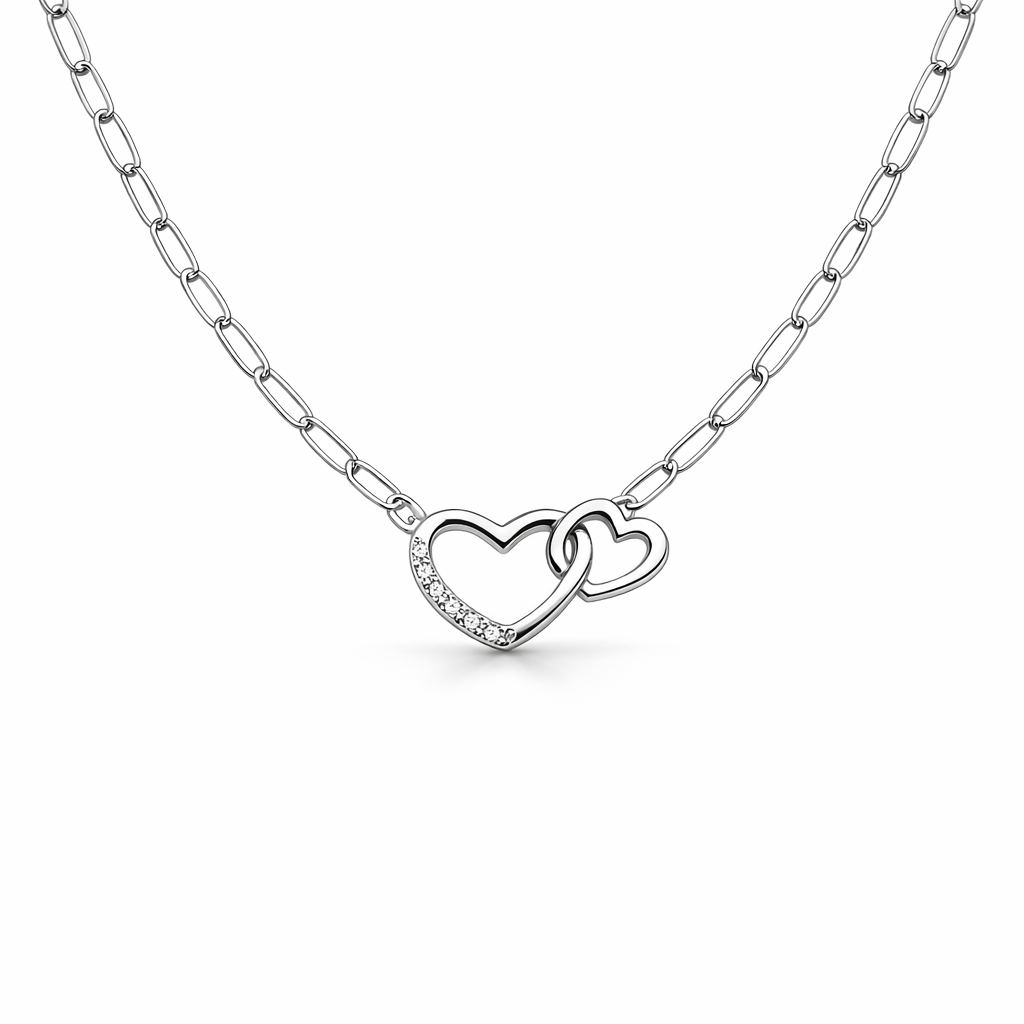 Sterling Silver Paperclip Chain Heart Necklace – Romantic Minimalist Jewelry