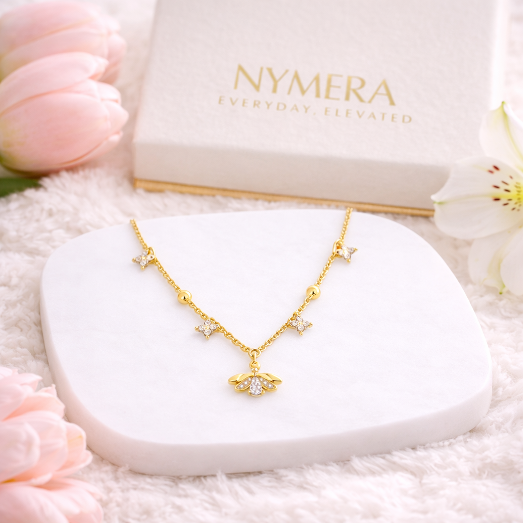 Lotus Bloom Pendant with Mini Cubic Zirconia Flowers Gold Vermeil Necklace