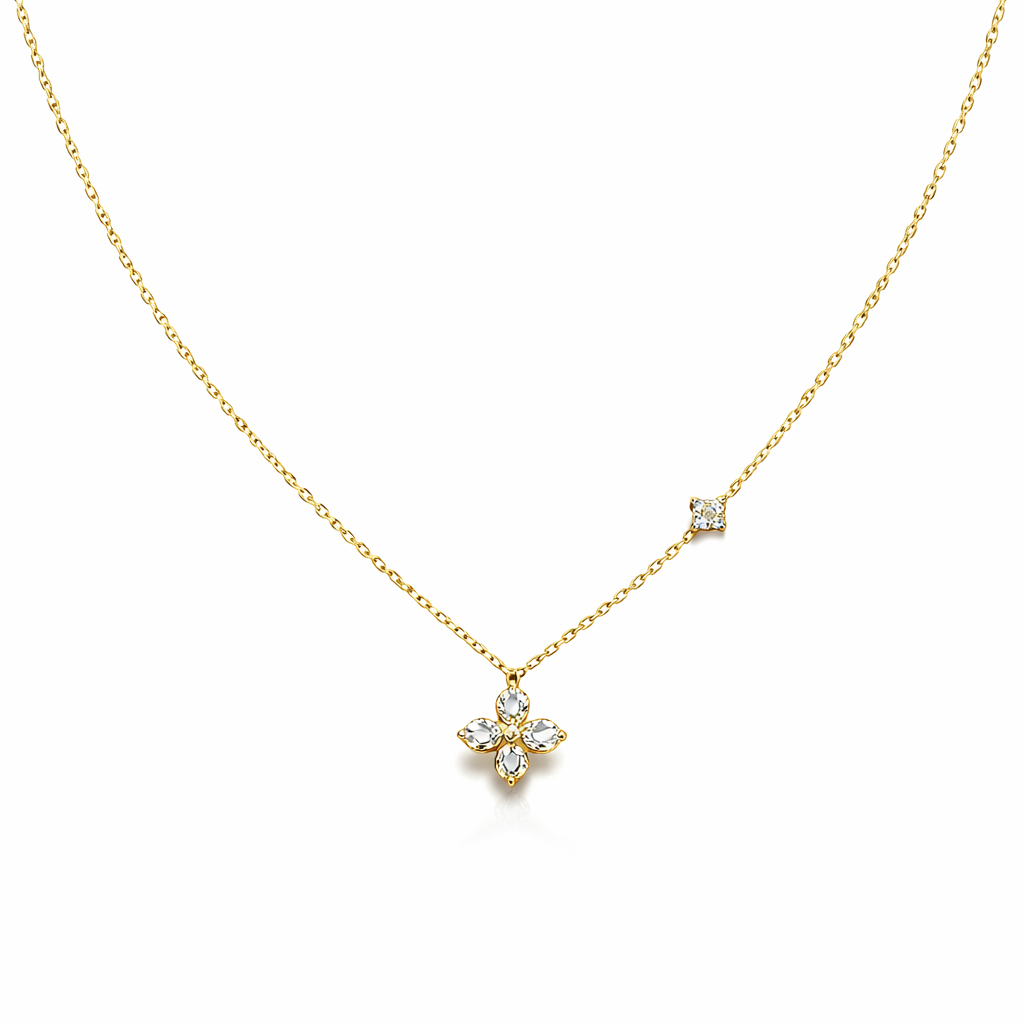 Dainty Flower Pendant Gold Vermeil CZ Necklace