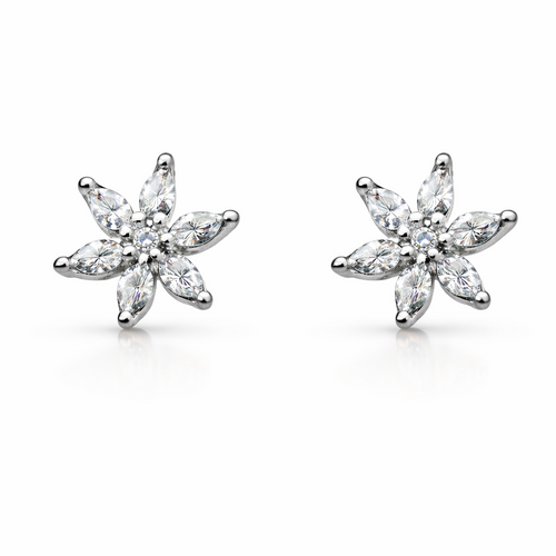 Pair of cubic zirconia flower earrings on a white background