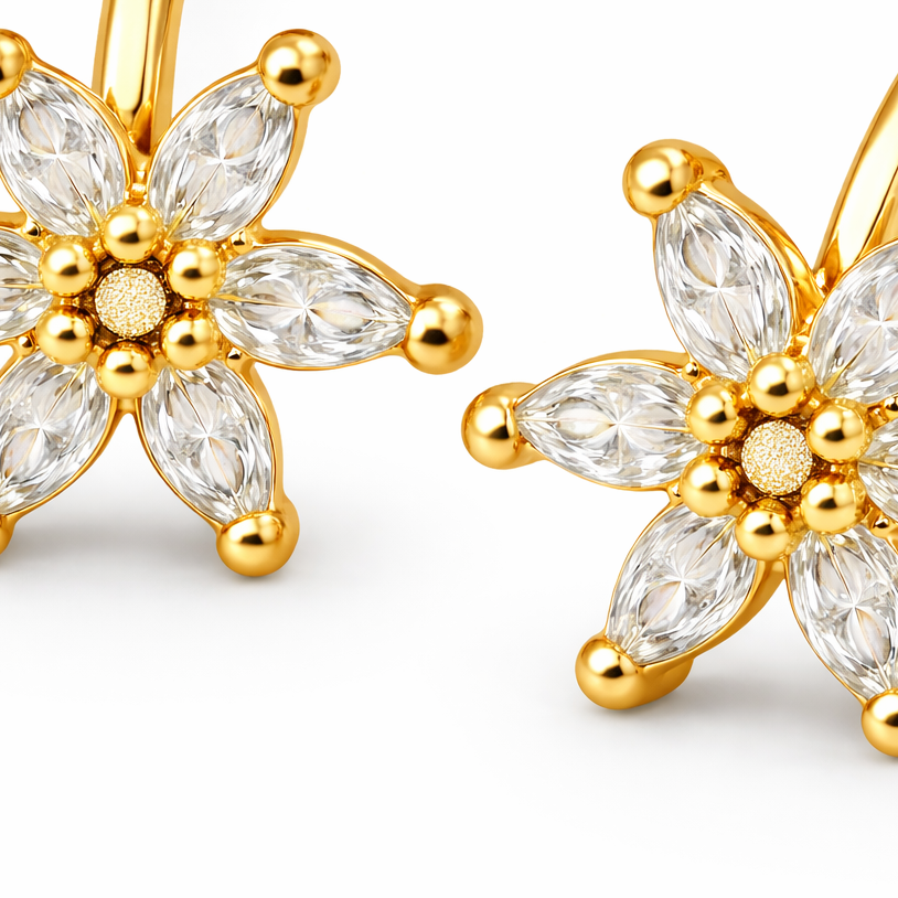 Close up Cubic Zirconia Flower Stud Earrings