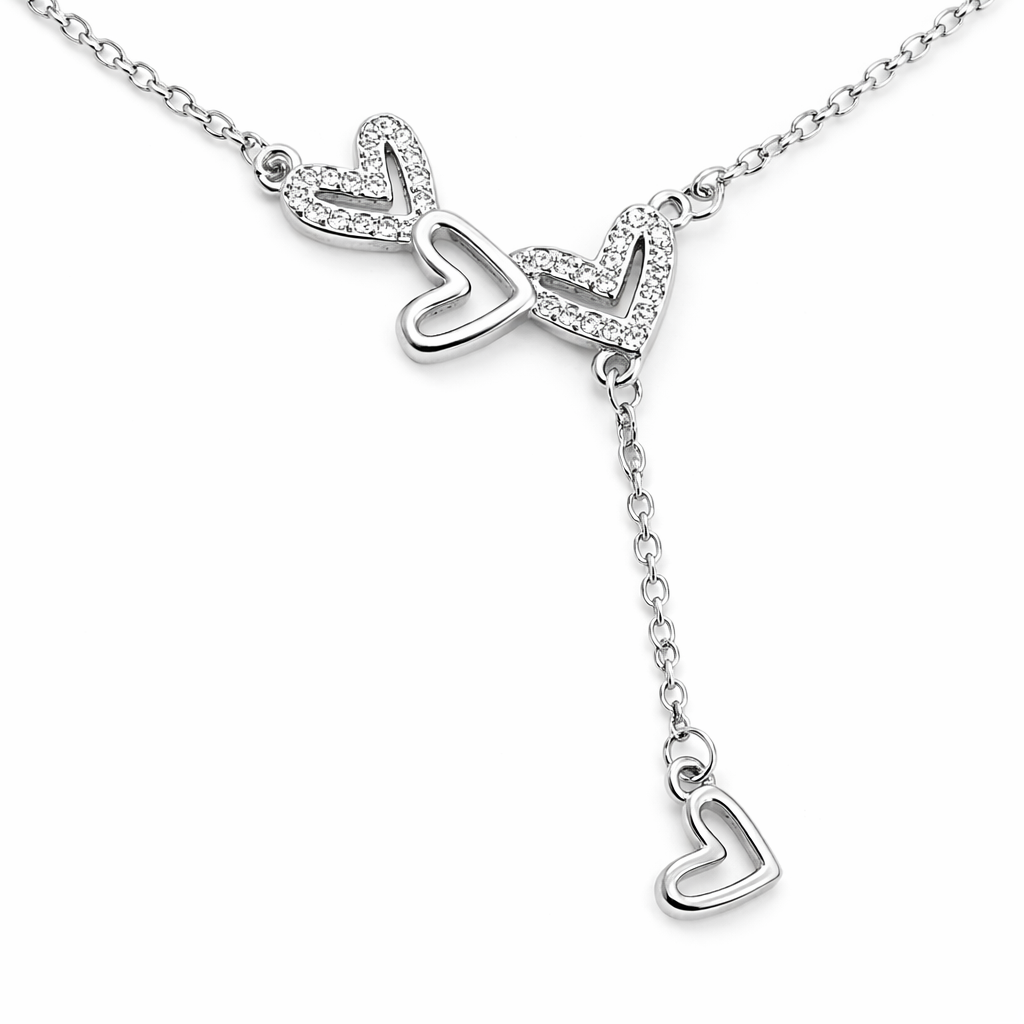 Heart Drop Pendant 925 Sterling Silver CZ Necklace – Four Connected Hearts, Gift for Her