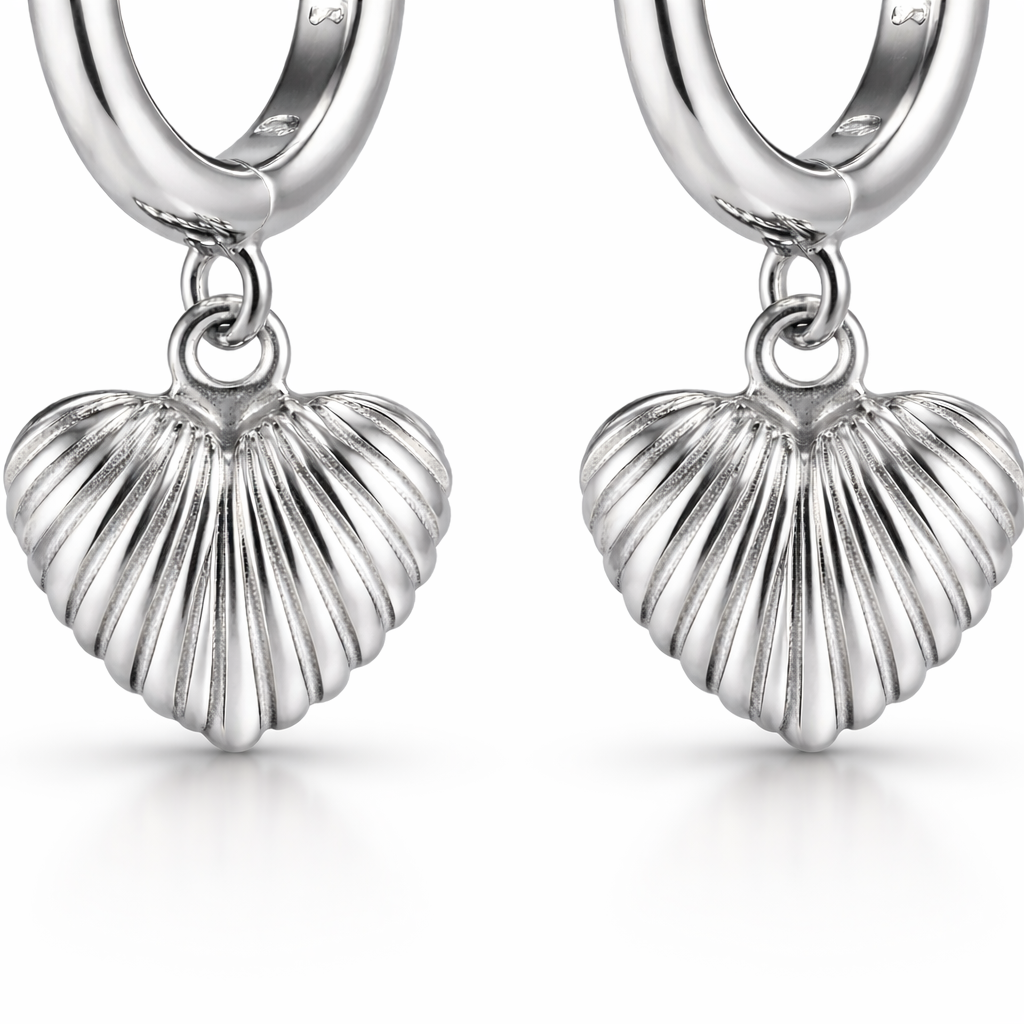 Ear Hoops with Heart Love Shaped Shell Pendant