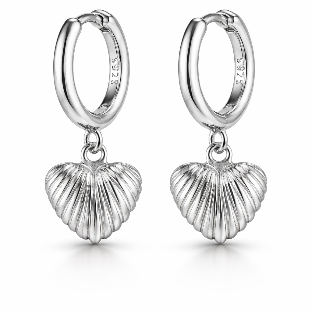 Dangle Shell Heart Shaped Silver Earrings