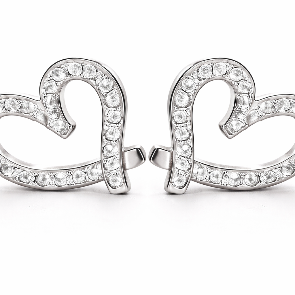 Zoomed in Zirconia Stones on Hearts Stud Earrings