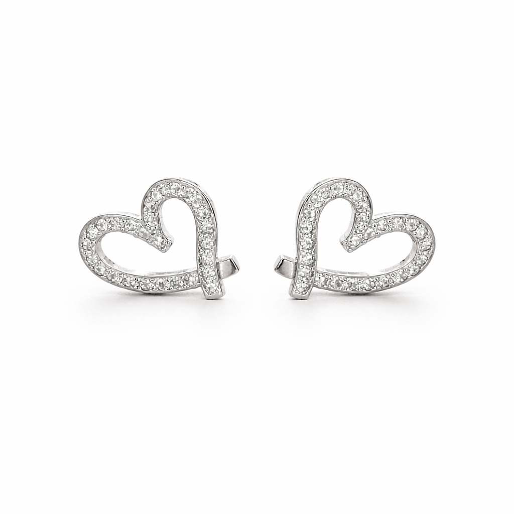 Heart Shaped Earrings made of Sterling silver and embossed with Zirconia stones