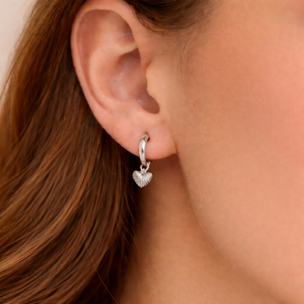 Dangling Heart Shell Sterling Silver Earrings