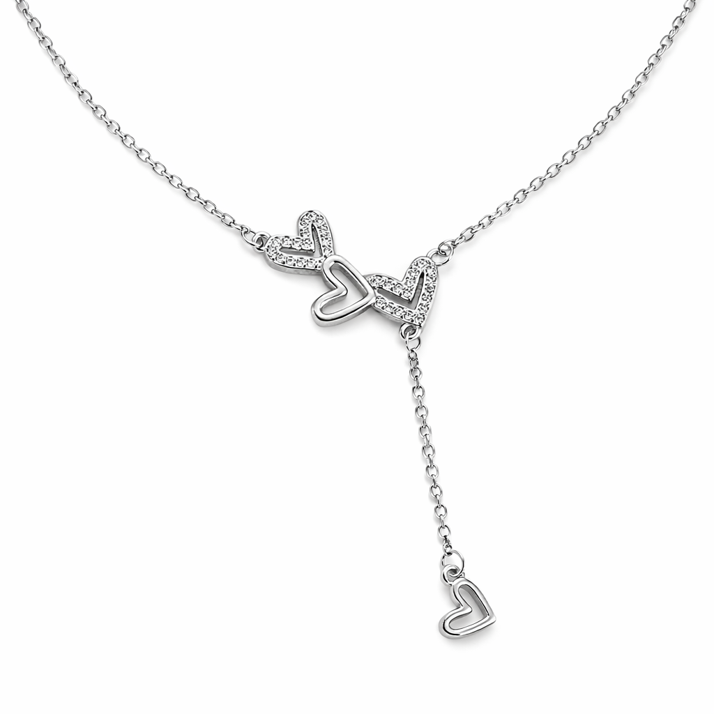 Three Hearts Sterling Silver Necklace with a Drop
