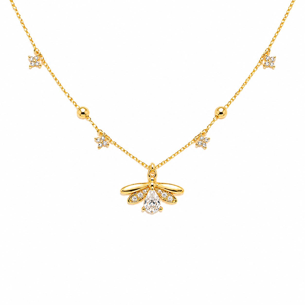 A firefly pendant necklace made of 18K Gold Vermeil and Sterling Silver 925
