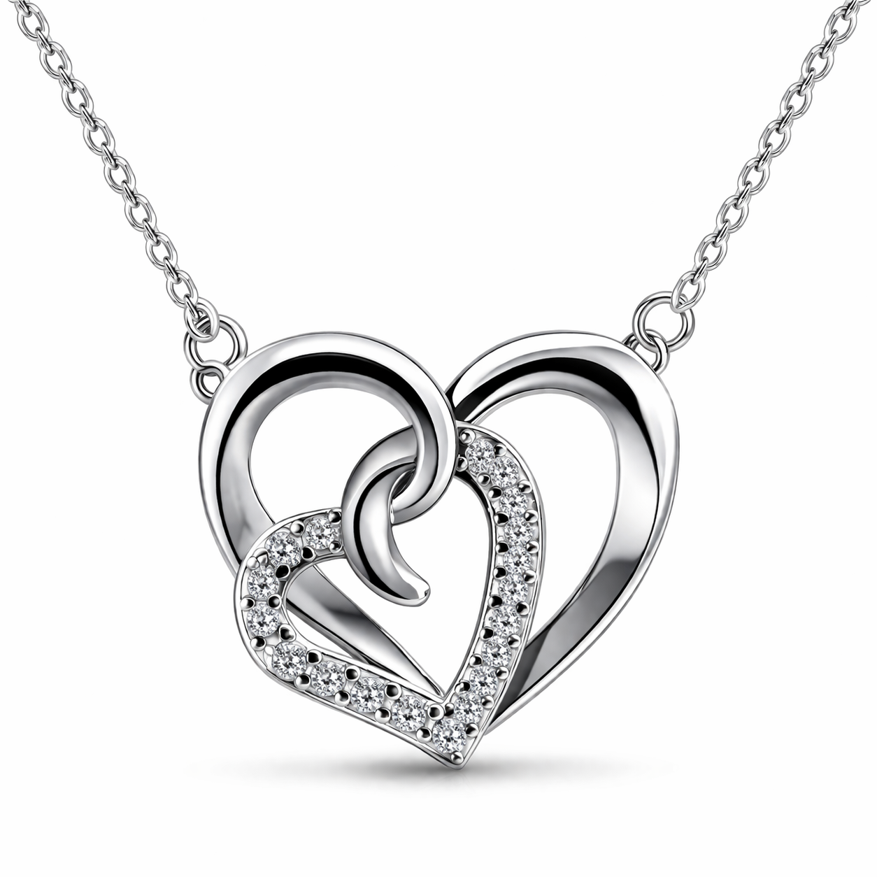 S925 Sterling Silver Intertwined Hearts Pendant Necklace – Minimalist Everyday Wear