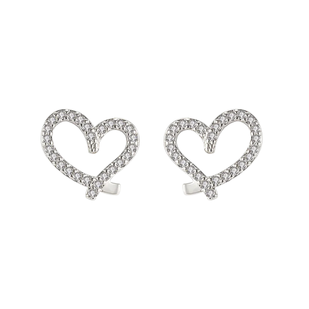 Silver Heart Shaped Earrings Coated with Cubic Zirconia Stones S925
