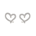 Silver Heart Shaped Earrings Coated with Cubic Zirconia Stones S925