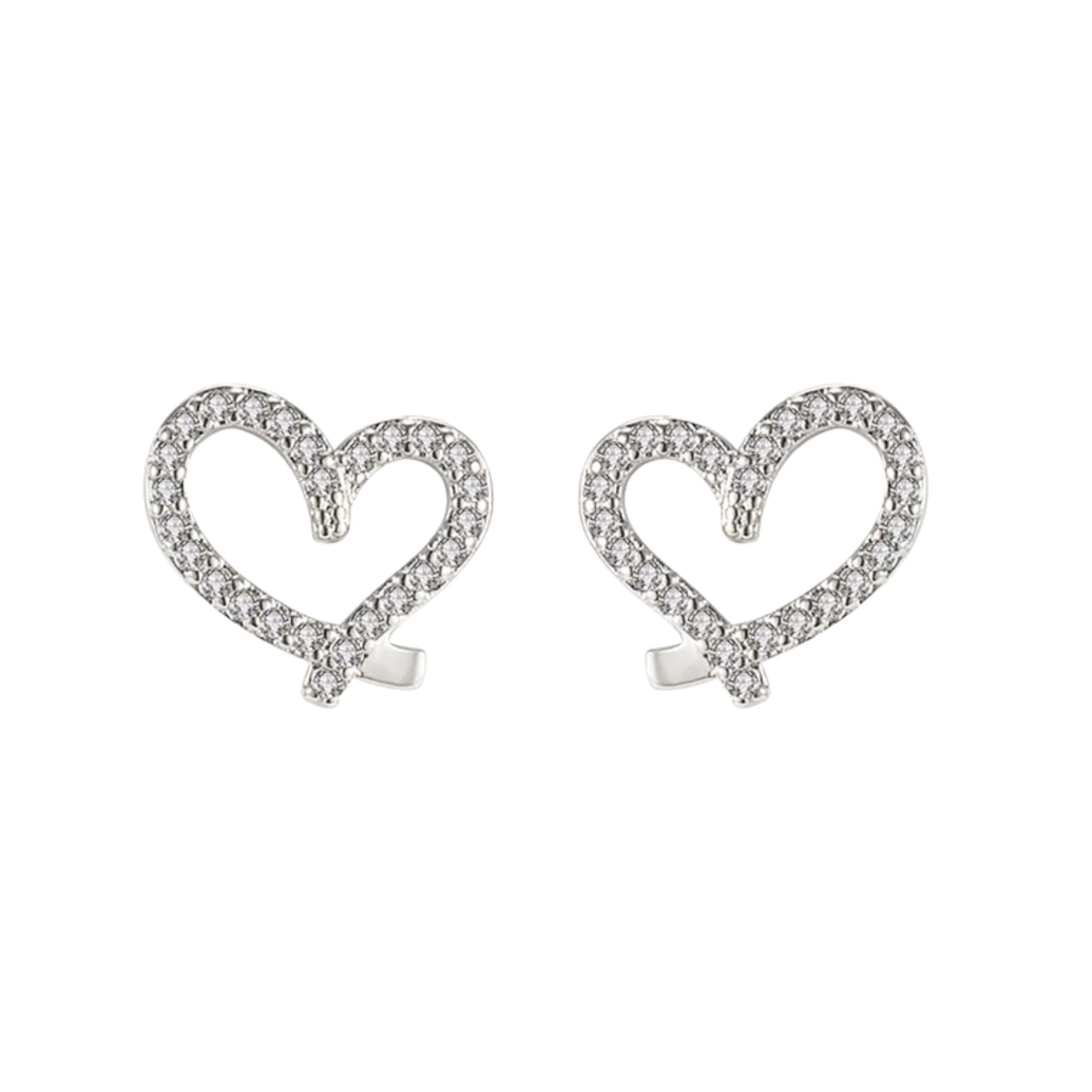 Silver Heart Shaped Earrings Coated with Cubic Zirconia Stones S925