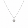 Silver necklace with a round diamond pendant on a white background