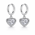 A Sterling Silver Hoop Earrings with a Heart Dangling beneath