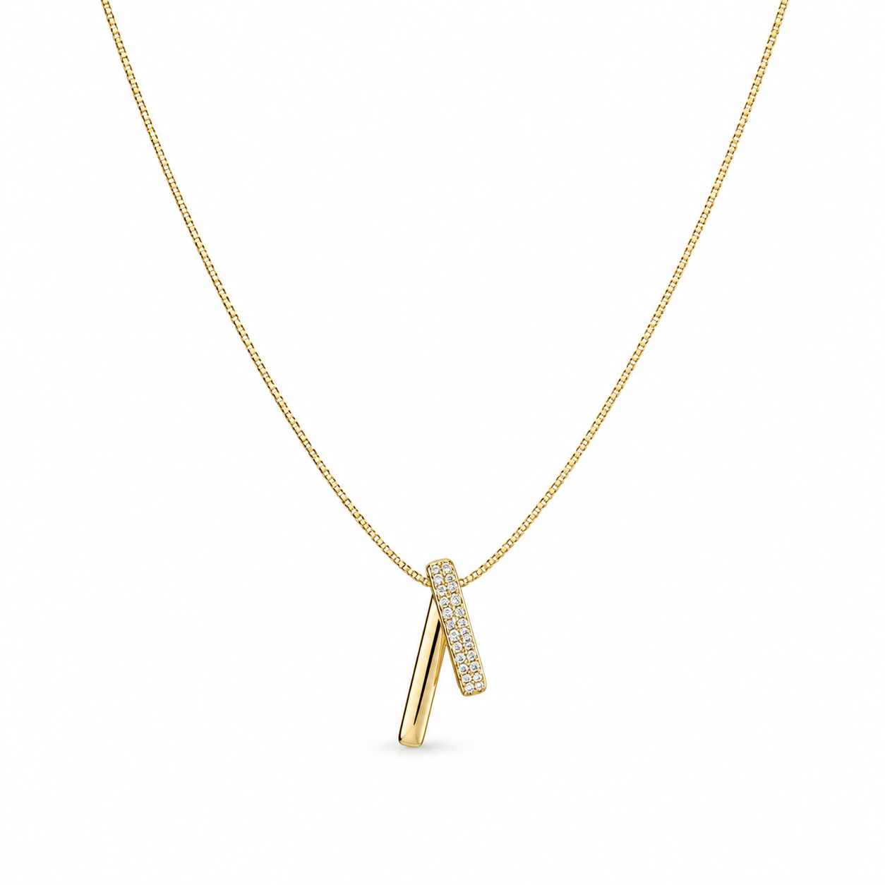 Gold necklace with a pendant on a white background