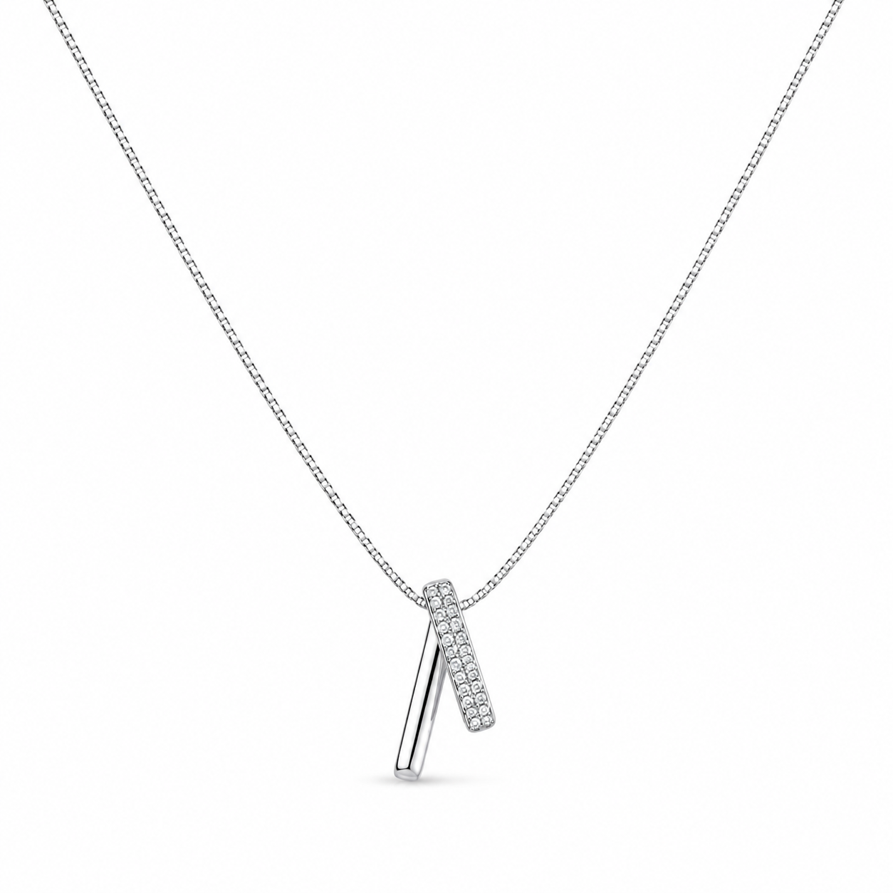 Silver necklace with a pendant on a white background