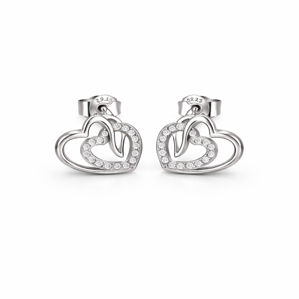 Silver Heart Infinity Stud Earrings in High Quality Sterling Silver