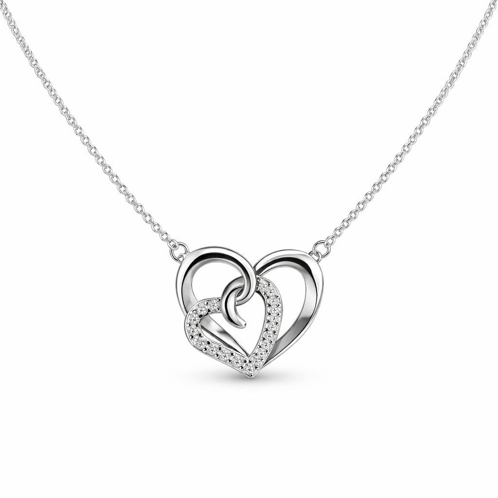 Infinity Heart Pendant 925 Sterling Silver Necklace – Intertwined Hearts CZ