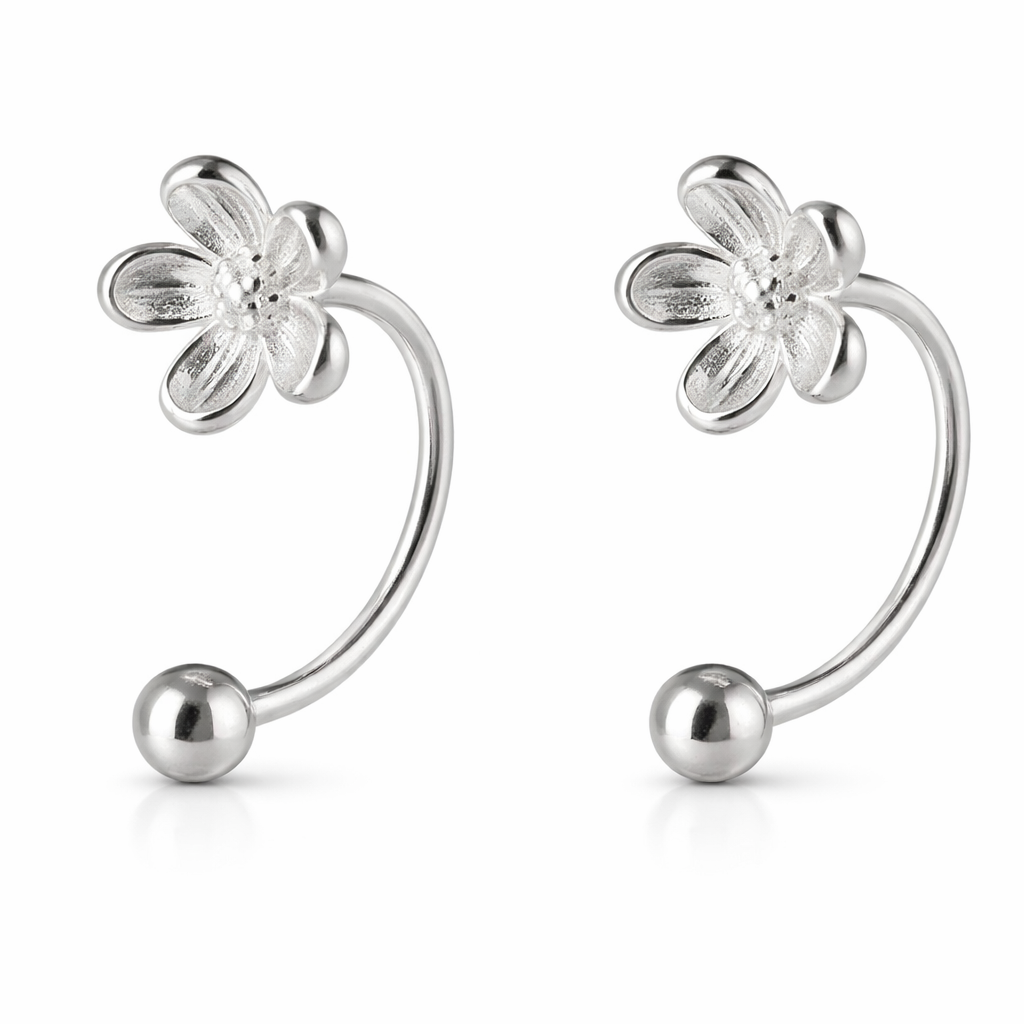 Flower 925 Sterling Silver Front Screw Stud Earrings